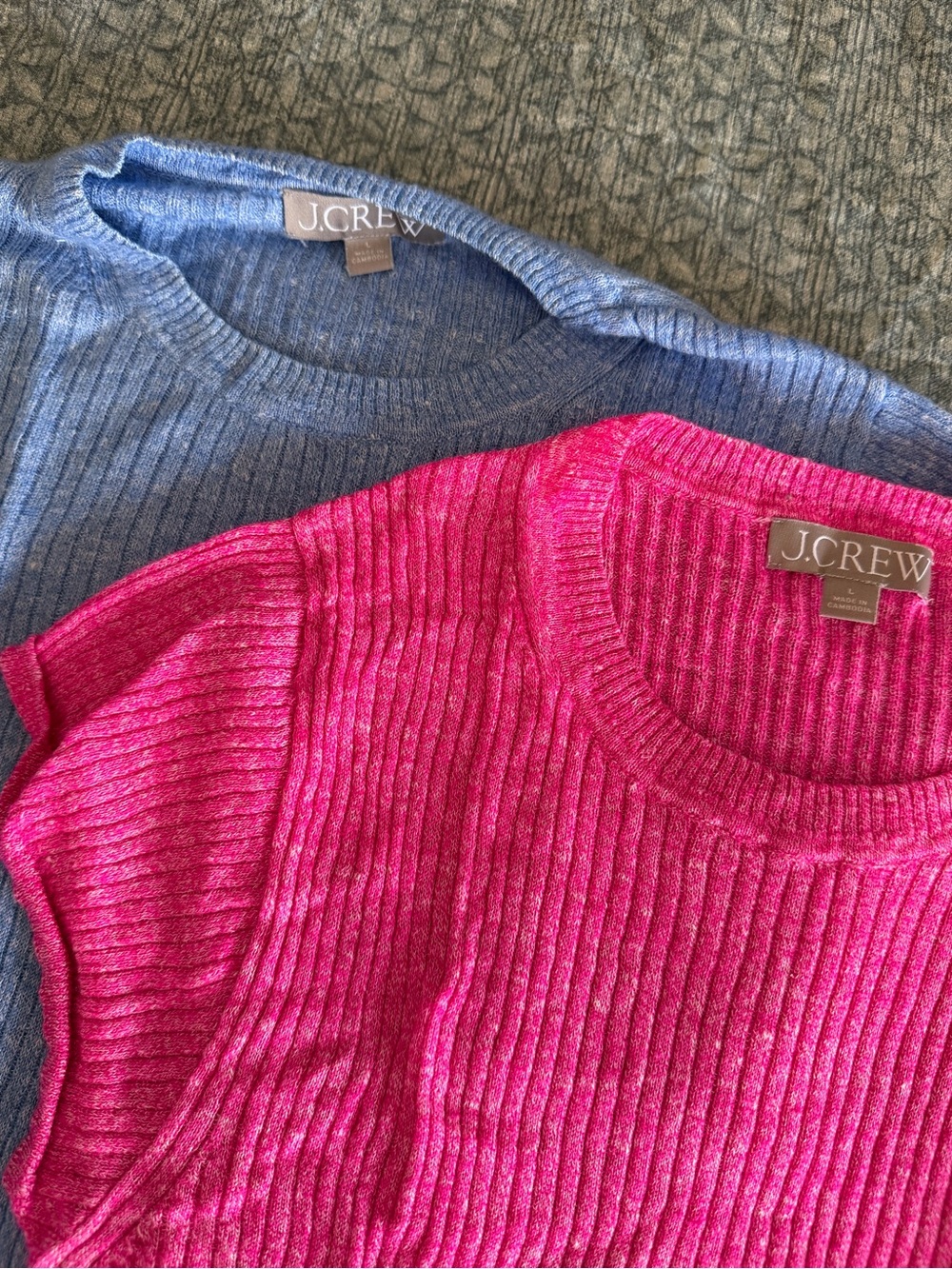 J.Crew Ribbed Short Sleeve Tees in Fuchsia and Denim Blue- set of 2